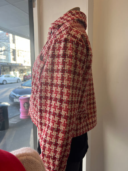 Checked Tweed Jacket -red