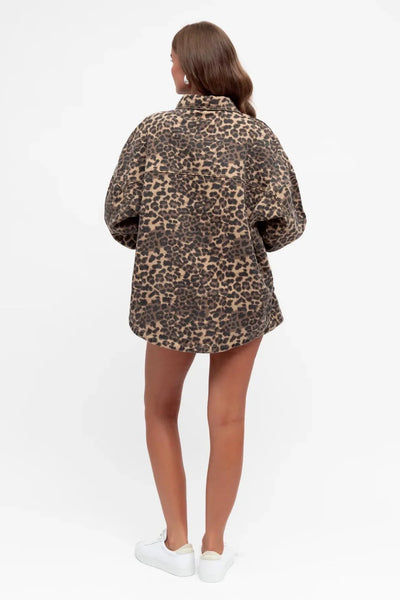 Denim Shacket oversized  - Leopard Print