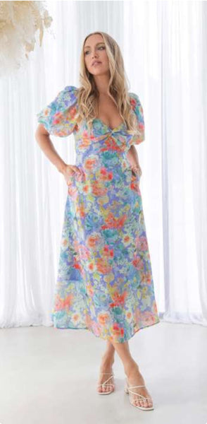 Mylah Midi Dress - Blue Floral