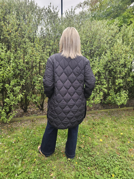 Knee Length Double Zip Coat - Black