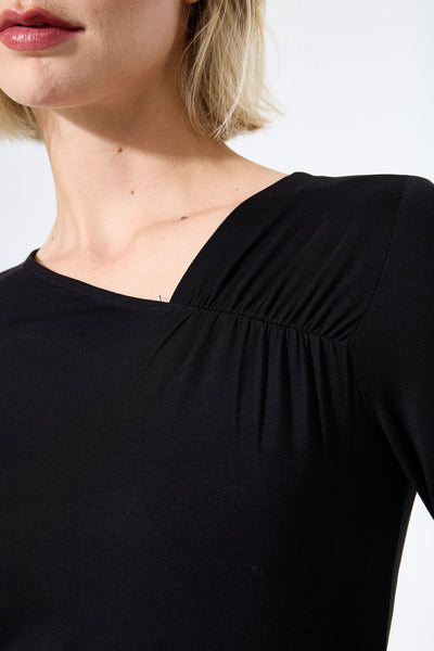 LS Black Gathered Neck Top