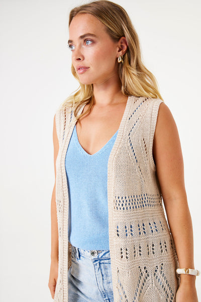 Long Knit Cardigan - Almond