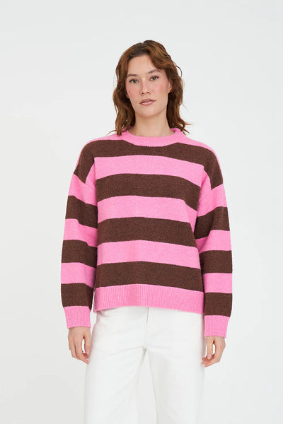 Kenzie Stripe Knit Crew - Petal Chestnut