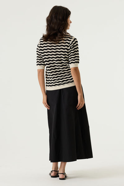 Short Sleeve Knit - Black/Cream