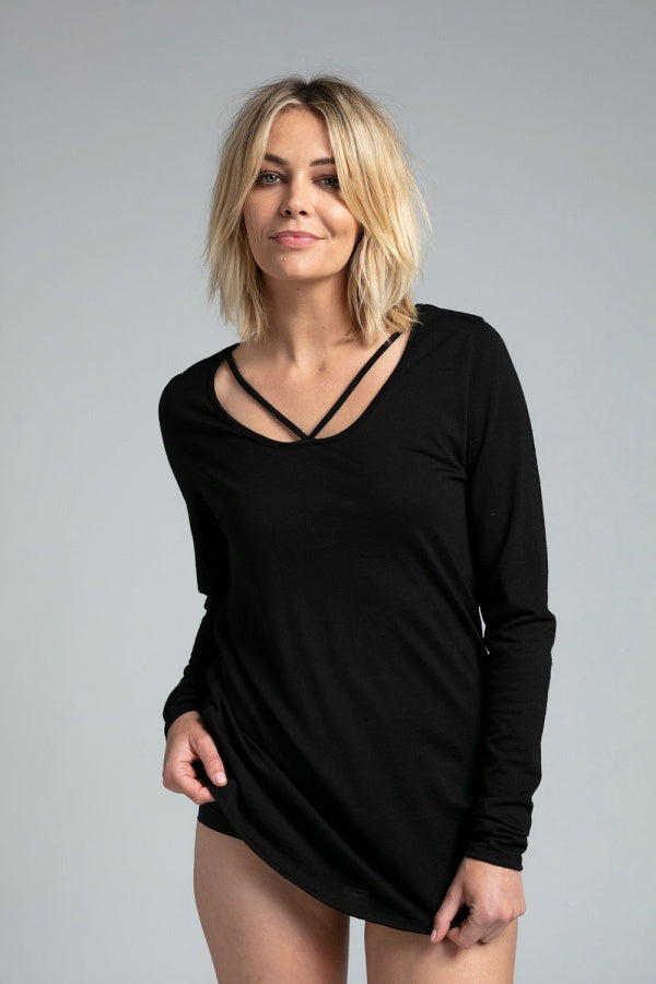 Lattice Long Sleeve Top - Black
