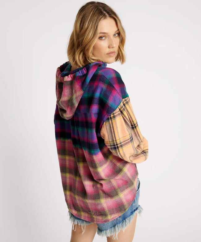 Mixed Flannel Hooded Shirt