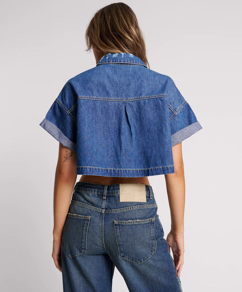 Cropped Western Shirt - True Blue