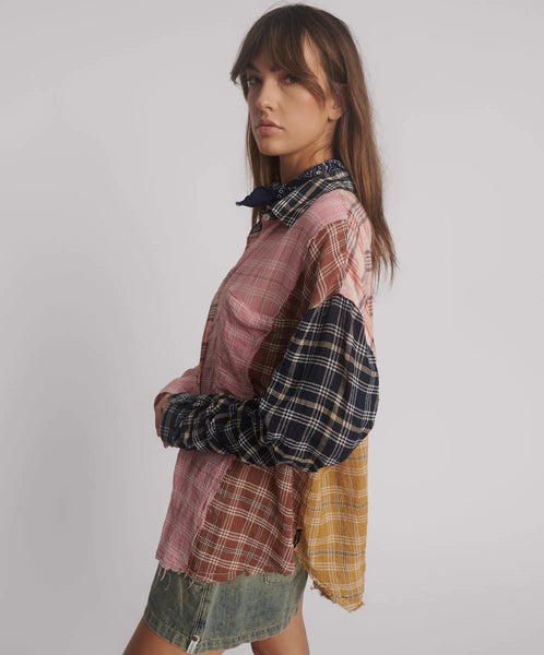 Panelled Flannel Oversized Shirt -  Multi