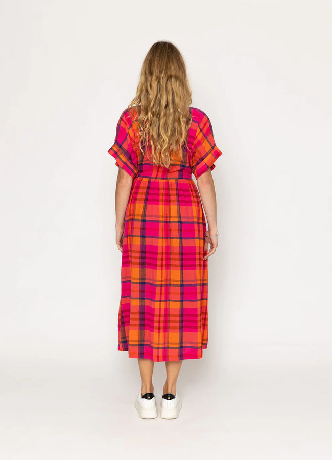 Jae Dress - Orange/Pink Tartan