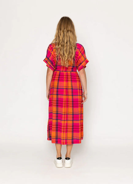 Jae Dress - Orange/Pink Tartan