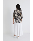Refine Black Cream Floral Pintuck Front SS Top