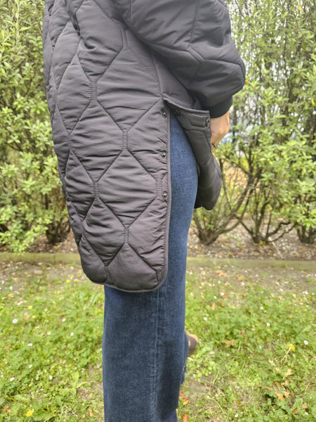 Knee Length Double Zip Coat - Black