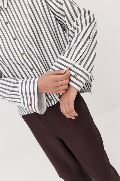 Cropped Viv Shirt - Black & White Stripe