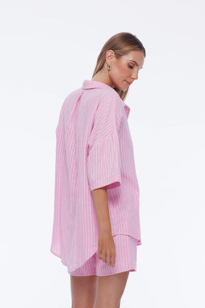 Santiago Shirt - Daisy Pink self stripe