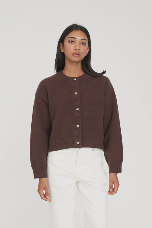 Elle Crop Cardigan - Chestnut