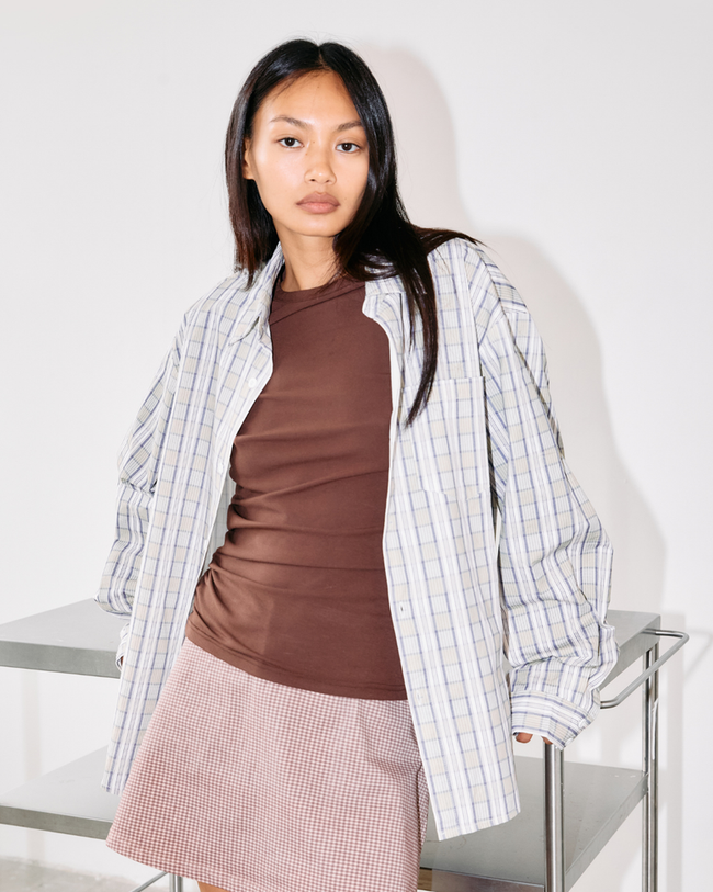 Ruched SS Tee - Choc